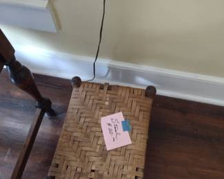 Wicker Cain and wood stool