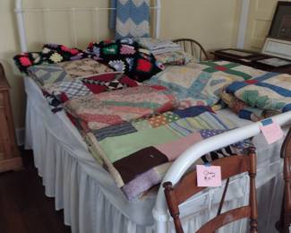 Antique White Iron Bed $900 Vintage Handmade Quilts $150 each