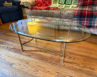 Glass and Brass oval coffee table