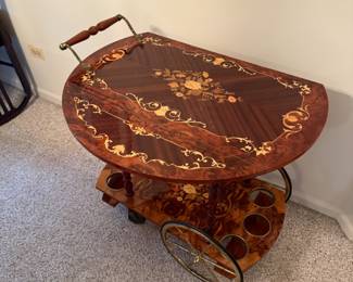 Made in Italy, vintage decorative floral Bar Cart with drop leaves