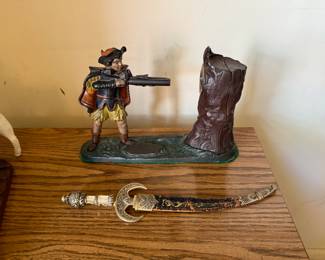Antique Cast Iron Creedmoor Mechanical Bank, Spanish Dagger Letter Opener