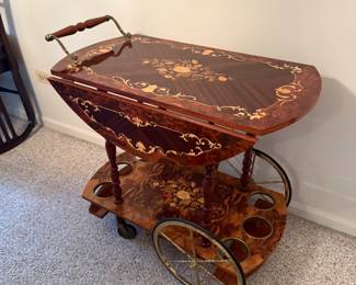 Made in Italy, vintage decorative floral Bar Cart with drop leaves