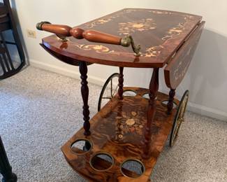 Made in Italy, vintage decorative floral Bar Cart with drop leaves