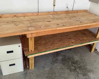 710 Large Wooden Worktable Metal Filing Cabinet