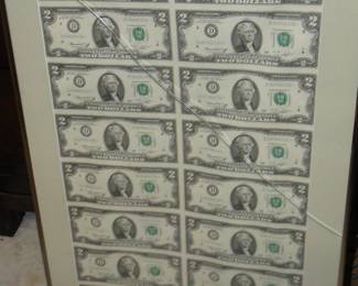 Framed $2 Bills