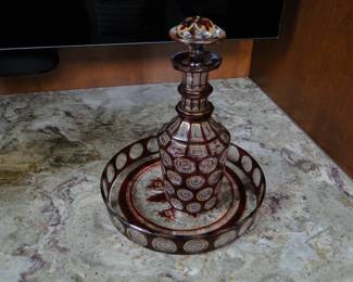 Bohemian Glass Decanter and Bowl