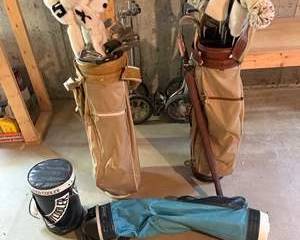 Vintage His and Her Golf Club Sets with Bags and Accessories