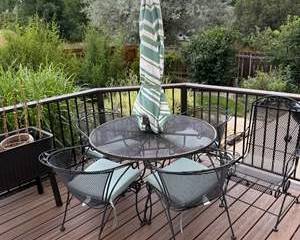 Outdoor Metal Dining Set with Umbrella and Cushions
