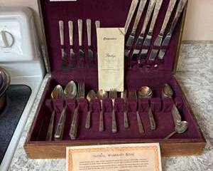 Prestige Silver Plate Flatware Set with Original Wooden Storage Case