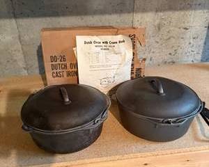 Vintage Cast Iron Dutch Ovens with Crane Hook - Model DO-26