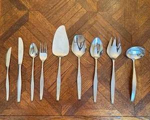 Set of Stainless-Steel Flatware and Serving Utensils