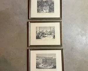 Set of Three Vintage Prints- Dionysus Theatre in Athens, Athletic Festival in Olympia and Race in Sparta