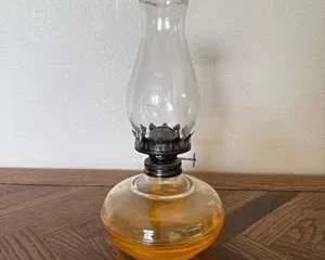 Vintage Glass Oil Lamp with Amber Base and Metal Burner