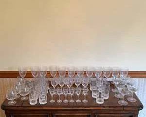 Set of Elegant Clear Glassware Including Wine, Water, and Cocktail Glasses