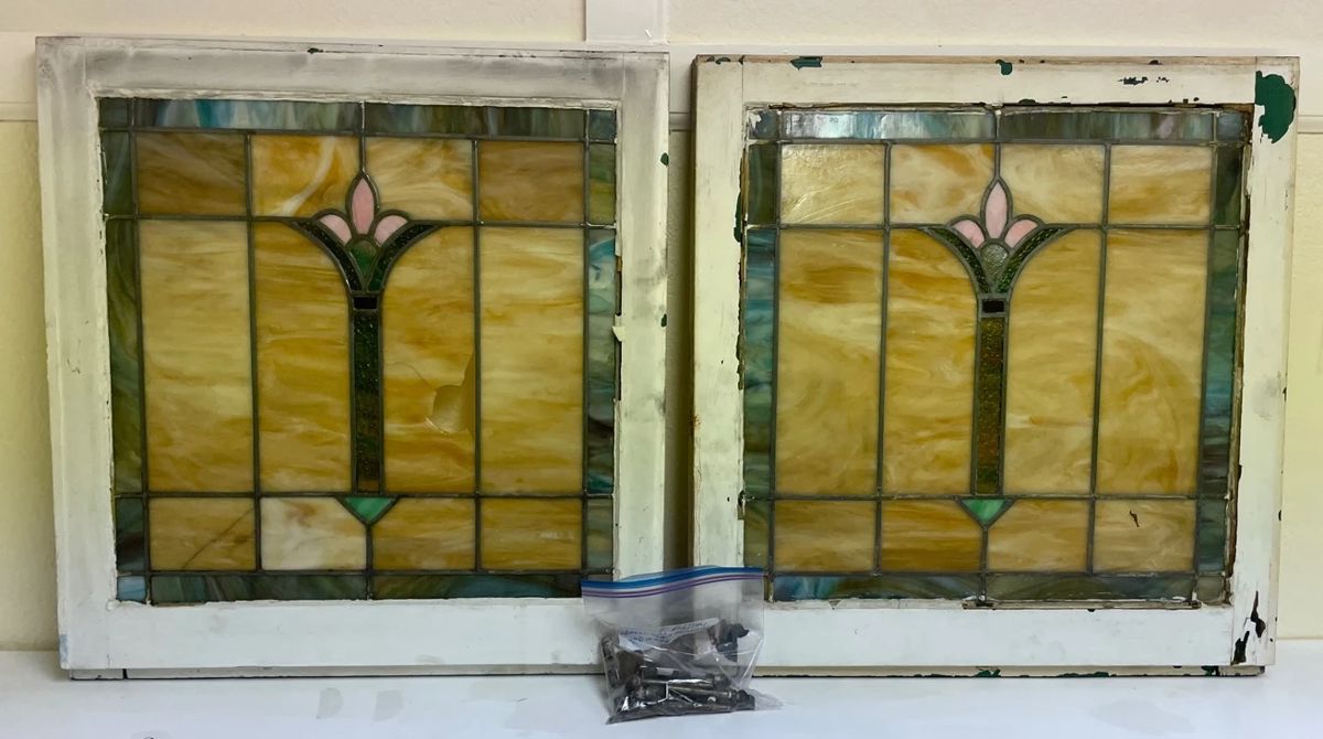 01 Pair of Leaded Slag Glass Windows