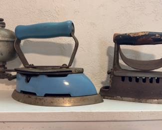 Coleman InstantLite Gas Hand Iron, The Wonder Charcoal Hand Iron, Asbestos Hand Iron