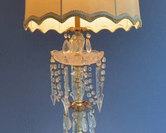 Hollywood Regency Brass and Crystal Prisms Parlor Lamp