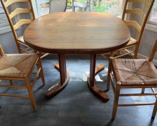 Vintage Glenoak Table with Leaf, 4 Rattan Seat Chairs