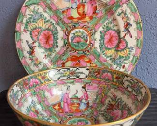 06 Yuet Tung Porcelain Decorative Plate and Bowl Canton Rose Pattern