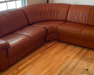 Natuzzi ThreePiece Dark Burnt Orange Genuine Leather Sectional