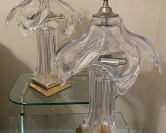 Pair of Vintage Glass Brass Table Lamps