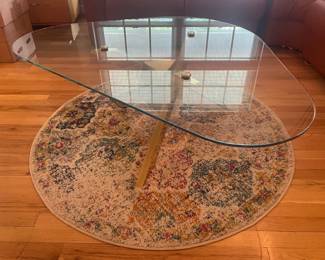 Vintage Glass Gold Coffee Table Small Round Accent Rug
