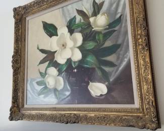 Original floral artwork - white magnolias in vase by A.D. Greer, (1904-1998). Signed by artist