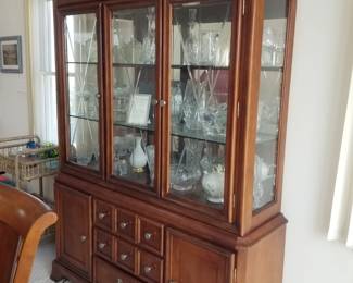 China cabinet matches dining table & chairs. Filled with Lenox, Wedgwood & more