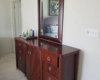 King bedroom set: dresser with mirror
