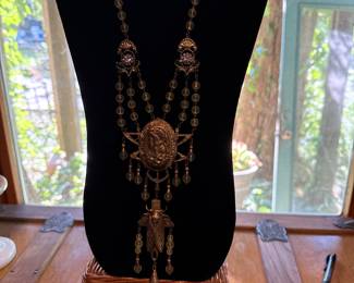 From my personal collection.   Antique Czech glass statement piece.  Uranium Glass and Peking Glass.   Egyptian  Revival.  1920's   Rare