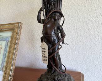 Antique Bronze Lamp  Boy Fishing