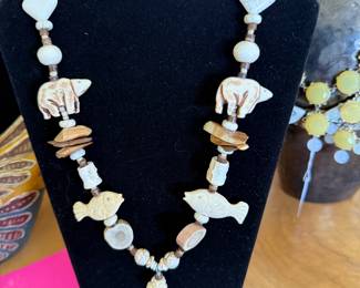 Bone and Stone hand carved pieces Necklace