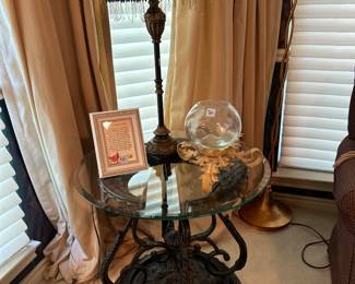 Table and lamp.