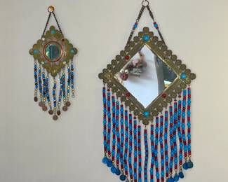 Brass & bead hanging mirrors