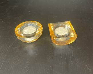 Simon Designs amber glass candleholders