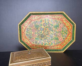 Handpainted tray & micro mosaic decorative box