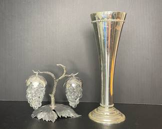 Godinger silver plate vase & grapes on vine salt & pepper