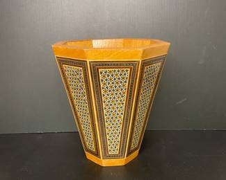 Wood micro mosaic trash can