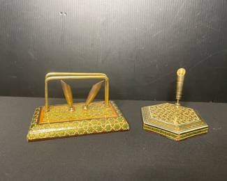 Persian Khatam marquetry desk writing pieces
