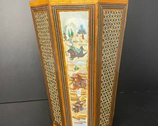 Wood micro mosaic trash can