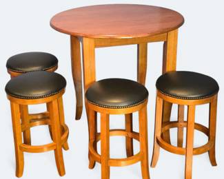 Wooden Pub Table and 4 Stools 