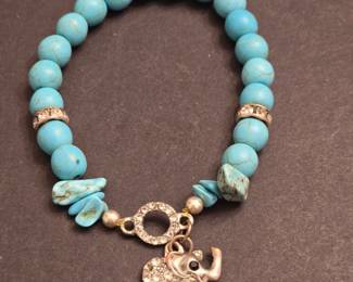 Turquoise Bracelet with Elephant Pendant