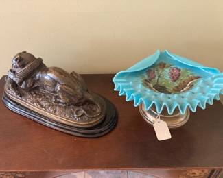 sculpture and Victorian card tray