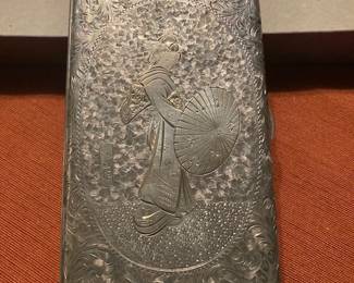 Asian theme vintage sterling cigarette case