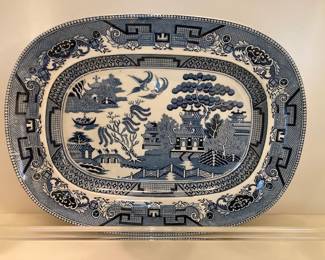 blue and white platter