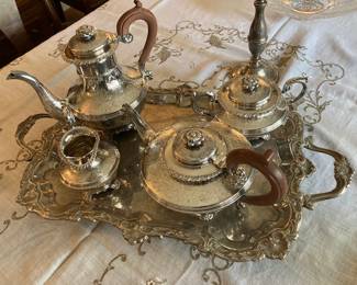 English Kirt's silver plate serving set