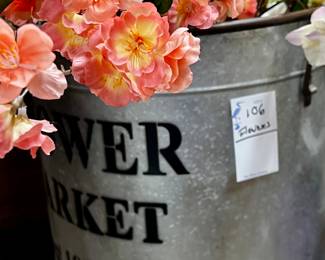 Galvanized flower market barrel with silk stems