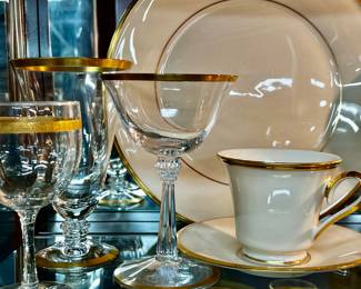Lenox “Eternal” Fine China Set, Crystal stemware