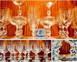 Lot of Vintage Tiffin Franciscan Princess Margaret Crystal stemware – 13 coupes, 12 water/wine, 12 wine/champagne