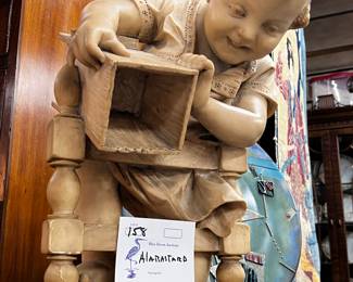 Vintage Carved Italian alabaster ‘boy at the well’ garden statue